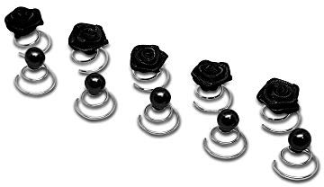 10tlg. Rosen & Perlen Curlies Curlie - Brauthaarschmuck - Set-C - Schwarz