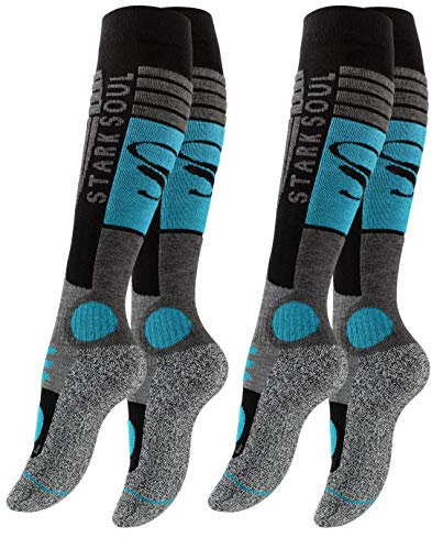 STARK SOUL 2 Paar Damen SKI Funktionssocken, Skisocken mit Spezialpolsterung, Schwarz/Türkis, Gr. 39-42