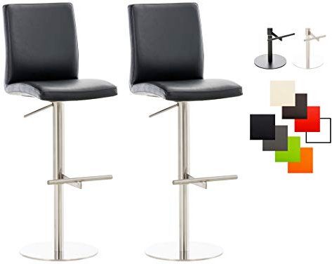 CLP 2er Set Barhocker Cadiz Kunstleder I Thekenhocker Mit Fußstütze I Tresenstühle Höhenverstellbar Und 360° Drehbar, Farbe:schwarz, Gestell Farbe:Edelstahl