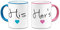 Pair of His & Her's Lovely (Heart) Novelty Gift Mugs - Pink & Blue Handle/Rim