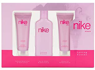 NIKE - Loving Floral, Estuche de Regalo Mujer, Colonia 75 ml + Gel de Baño 75 ml + Crema Corporal 75 ml, Eau de Toilette Femenina, Aroma Floral Gourmand, Fragancia Sensual, Urbanita y Duradera