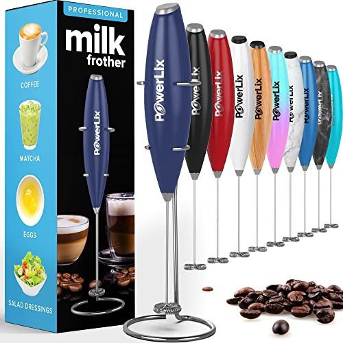 Powerlix Espumador de Leche Eléctrico de Mano - Batidora de Espuma Potente 19000 rpm con Soporte de Acero Inoxidable, Ideal para Café, Capuchino y Chocolate Caliente