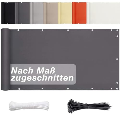 Zaunblende für Balkon und Terrasse 60cm x 750cm- Balkonbespannung Sichtschutz 100% PrivatsphäRe. Mit öSen Und Kordel, Deko für Balkongeländer, Terrasse & Garten - Anthrazit