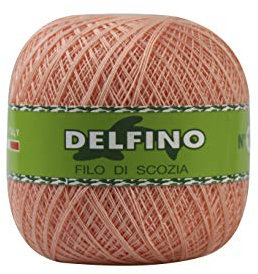 DELFINO Filato Cotone per Uncinetto 100g - Disponibile in più Colori e Spessori - Gomitolo Colore Salmone (589) - Spessore Numero 5 - da Ricamo 100% Filo di Scozia - 100% Made in Italy
