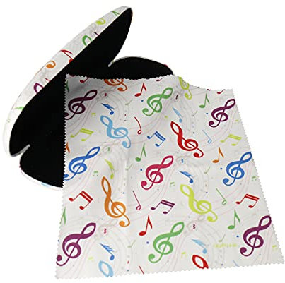 Agifty Brillenetui mit Putztuch Geige Gitarre Noten - Schönes Geschenk für Musiker (Noten weiß-bunt)