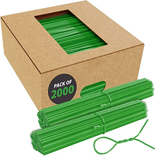 Green Twist Ties for Bags | Bulk 2000 Pack with Dispenser Box | 4 Coated Wire Ties Reusable Bread Twisty Ties for Plastic Bags