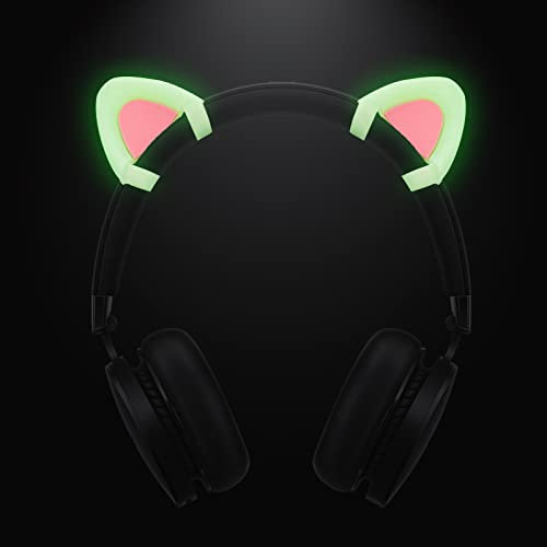 REEYEAR Glow in Night Cute Cat Ears Fits for HypreX Cloud/Cloud Stinger/Cloud Flight Headsets, Universal Fit Lovely Kitty Adjustable Attachment Straps for Gaming Headphone,Light Yellow&Pink