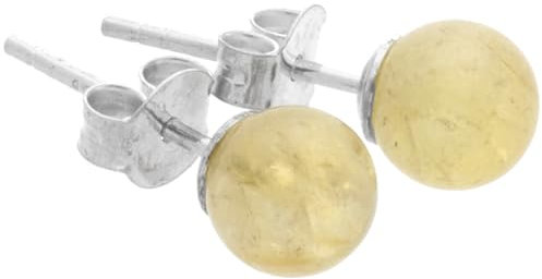 Edelstein Ohrstecker in 925er Silber | Kugel/Perle 6 mm Durchmesser | Ohrringe mit Verschluss (Citrin)