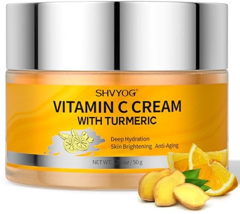 Kurkuma Vitamin C Gesichtscreme, VC Gesichtsfeuchtigkeitscreme, Anti Aging Feuchtigkeits Hautstraffungs und Aufhellungscreme für dunkle Flecken, Falten, ungleichmäßigen Hautton, Tages und Nachtcreme