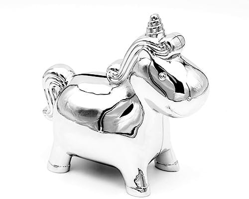 Brillibrum Design Einhorn Spardose versilbert Kinder Sparbüchse Sparschwein für Mädchen Münzen Geld sparen Geschenk Unicorn Gelddose Spar Einhorn (Einhorn, Ohne Gravur)