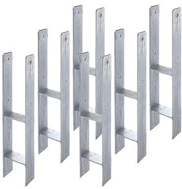 6 x siwitec H-Pfostenträger 600 x 81 mm, Materialstärke 5 mm, feuerverzinkt, Pfostenanker zum Einbetonieren mit CE-Kennzeichnung, Pfostenträger zum Einbetonieren, Pfostenschuh, Pfostenhalter