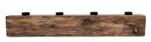 Mea-Living Kerzenhalter 4er HOLZBLOCK, naturbelassenes Holz, 40cm, für 4 Stabkerzen - statt Adventskranz, Weihnachtlicher Kerzenhalter für Stabkerzen zum Advent