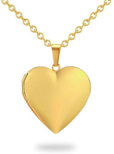 PHOCKSIN Gold Heart Locket Necklace for Women Glossy Photo Lockets that Holds Pictures Mothers Day Gifts for Women