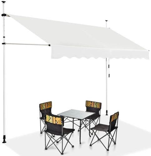 RELAX4LIFE Klemmmarkise 350 cm breit, Markise Balkon ohne Bohren, Höhenverstellbare Balkonmarkise mit Handkurbel, Sonnenschutz für Terrasse Balkon Veranda (350x175cm, Beige)