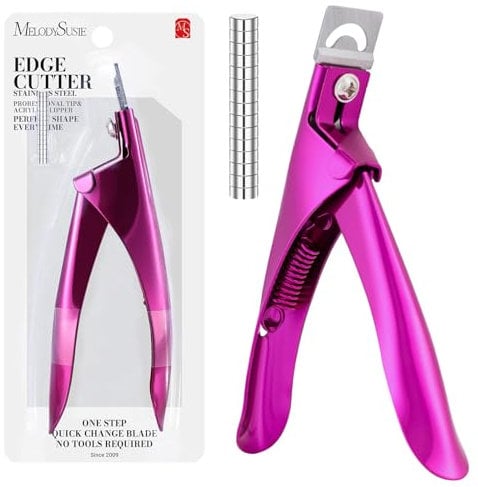 MelodySusie Acrylic Nail Clippers with 15Pcs Magnets Tip Cutters for Fake Gel Nails Sharp Professional Manicure Pedicure with Length Measurement Trimmer Nail Care Tools (Rose)