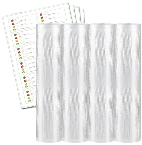 Vakuumbeutel Lebensmittel - Profi Vakuumrolle 30x600 cm/4 Rollen für Einen Einjährigen Gebrauch im Haushalt, BPA-frei, Kochfest und Sous Vide Gefrierbeutel, Einschweißfolie, Inkl. 4 Sticker