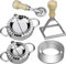 6 Stk Ravioli Dumpling Maker Former Cutter Set Edelstahl Raviolirad Ravioli Ausstecher Rund Teigtaschenformer Knödelmaschine Mit Holzgriff für Dumpling Ravioli machen