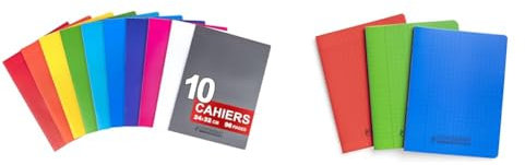Conquérant 10 Cahiers Agrafés 24x32cm Grands Carreaux Seyès 96 Pages 90g & Lot de 3 Cahiers 17 x 22 ‐ 96 Pages Seyes 90g Couverture Polypropylène (Couleur-assorti)- Rouge, Bleu, Vert