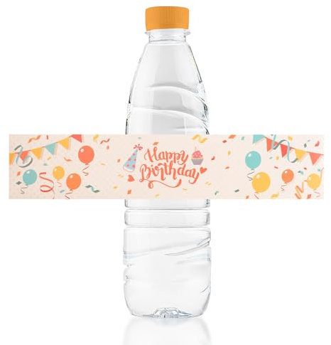 URROMA Lot de 48 étiquettes autocollantes pour bouteille d'eau d'anniversaire - Inscription « Happy Birthday »