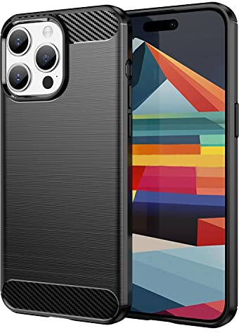 owlhold Cover per iPhone 15 Pro Max, Custodia Spazzolata e Fibra di Carbonio Morbido Silicone TPU Slim Fit Case, Antiurto, Antigraffio, Antiscivolo, Protezione Grado Militare, Nero