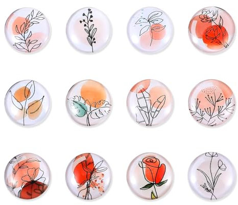12Pcs Glass Strong Magnet Refrigerator Cute Fridge Decorative Magnet Stickers Round Line Drawing Flower Magnets Whiteboard Cabinet Locker Magnets for Kitchen Office Dishwasher Classroom Supplies