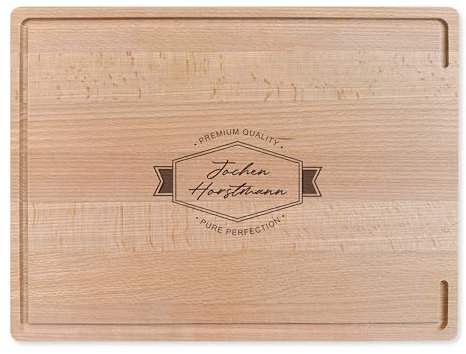 LOOXIS Personalisiertes Schneidebrett mit Namen graviert – 40x30 cm, Buchenholz, Saftrille, Steakbrett, Charcuterie Board – Geschenkidee Männer, Frauen, Vatertag, Muttertag, Einzug – Motiv 3