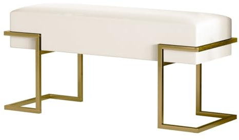 BETTSO - Sitzbank Flur - Bank mit Metall Gestell - 100x34cm - Polsterbank ohne Lehne, Garderobenbank - Sitzpolsterung aus weichem Samt - Pulverbeschichtet - Sitz Beige, Gestell Gold