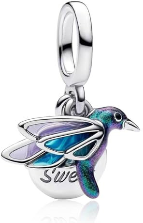 NUNUYAYA Abalorio Charms Argent Sterling 925 Breloque Pendentif Black-Crowned Night Heron Charm Bead Compatible pour Femmes Filles Européen Bracelets Colliers