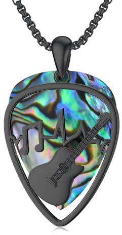Shusukue 925 Silber Kette mit Gitarren Plektrum Halskette Abalone Anhänger Schmuck für Frauen Herren Schwarz