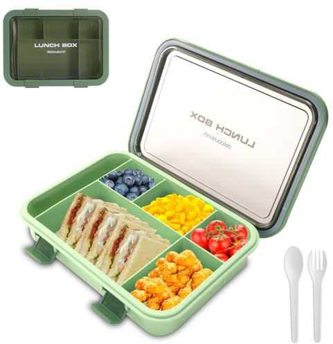 SEPSCO Brotdose Kinder mit Fächern, 1.5L Bento Box Auslaufsicher Lunchbox Brotbox mit 6 Trennfächern & Besteckset Snackbox Jausenbox für Mädchen Jungen Kindergarten Schule Mikrowelle/spülmaschinenfest