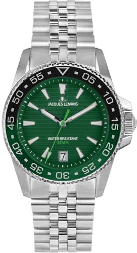 JACQUES LEMANS 1-2205J Herrenuhr Liverpool Diver mit Glieder Edelstahlarmband 41 MM Datum 20 ATM