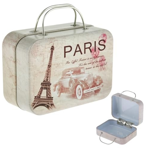 Cunegra Paris Geschenk Mini Koffer Geschenkbox, Paris Deko Mini Reisekoffer, Eiffelturm Geldgeschenk Reise, Vintage Geldgeschenk Verpackung Hochzeit und Reisegutscheine, 7,5 x 5,5 x 3,5 cm