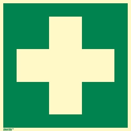 Erste Hilfe Schild – Rettungszeichen E003 nach ASR A1.3/ISO 7010, Hart-PVC langnachleuchtend 55/8 mcd DIN 67510 Leuchtklasse B, 200 x 200 mm, robust & wetterfest, Made in Germany