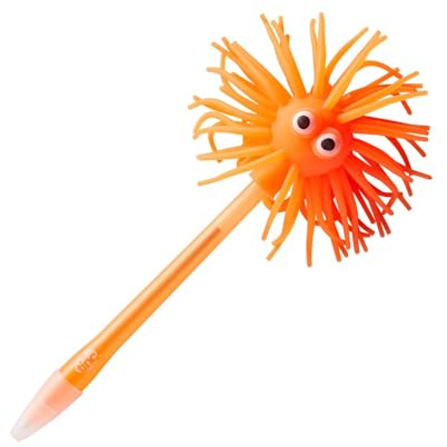 Tinc - Leuchtender Kugelschreiber Fuzzy Guy - Schreibwaren Accessoire mit Glitzerndem Kopf und Blauer Tinte - Lustige Schulbedarf für Kinder - Ideal für Geschenke und Partys - Orange