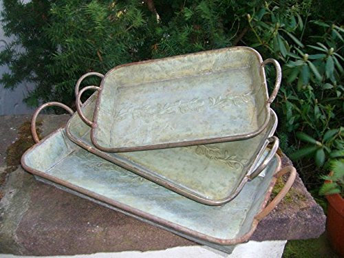 Zauberhaftes Tablettset Olive 3 St Metall Antikstyle mediterran