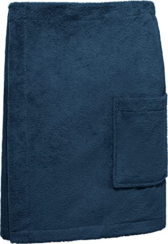 Erwin Müller Sauna-Kilt, Saunatuch Herren Marine Größe 50x190 - außen weicher Velours, innen saugstarker Frottee, mit Druckknopfleiste und Gummizug