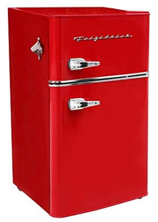 Frigidaire Retro Compact Fridge Freezer Combo, 3.1 cu. ft. Capacity, Small Top Freezer Refrigerator, Mini Fridge with Built-in Bottle Opener – 19”D x 20.5 W x 33.5 H (Red)
