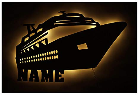 Kreuzfahrt Schiffsreise Liebhaber Fan Geschenke individuell Geschenkartikel personalisiert I Wand LED Holz zum Geburtstag Einzug Wohnung Deko