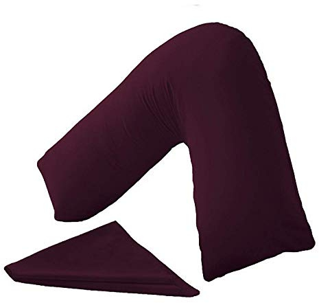 CnA Stores Orthopaedic V-Shaped Pillow Extra Cushioning Support For Head, Neck & Back (Aubergine, V-pillow With Cover)