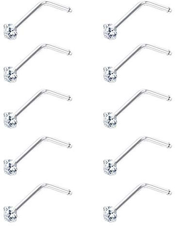 Sllaiss 22G 925 Sterling Silber Nasenstecker für Frauen Männer 5 Paar L Form Tschechische Kristall Kleine Nasenpiercing Set