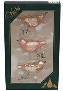Dekohelden24 Lauschaer Christbaumschmuck - 3er Set Korallenfarbene Vögel auf Clip, ca. 11 cm