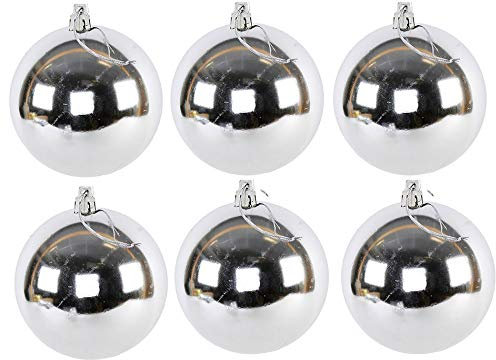 Weihnachtskugeln aus Kunststoff zum Hängen für den Außenbereich - Frost und Wetterfest - Outdoor Weihnachtkugeln - Christbaumkugeln für draußen (6 Stück Silber 10 cm)