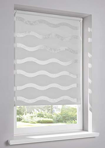 Tropik Home Wave 3D Light Grey Dual Zebra Window Roller Blinds, 16 Width Sizes, 150cm Drop, 69cm Wide (27)