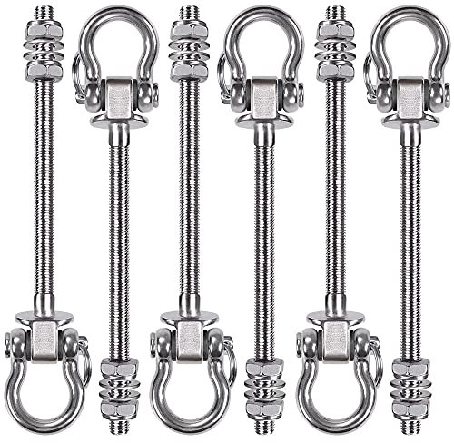 BeneLabel 6er Schaukelhaken 23.5cm Hängematte Befestigung Holzbalken Schwerlast Hängesessel Aufhänger Bolzen Schwenk Edelstahl Montage Kit für Spielplatz Stuhl Yoga Seil Boxsack Sandsack, 1800lbs