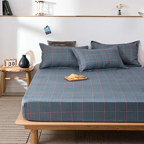 Chickw1 100% Polyester Spannbetttuch, Plaid Streifen Spannbetttuch Boxspringbett, Weiche Spannbettlaken Matratzenschoner für Bettw Sche, Steghöhe bis 20cm (Blaues Plaid,150x200x20cm)