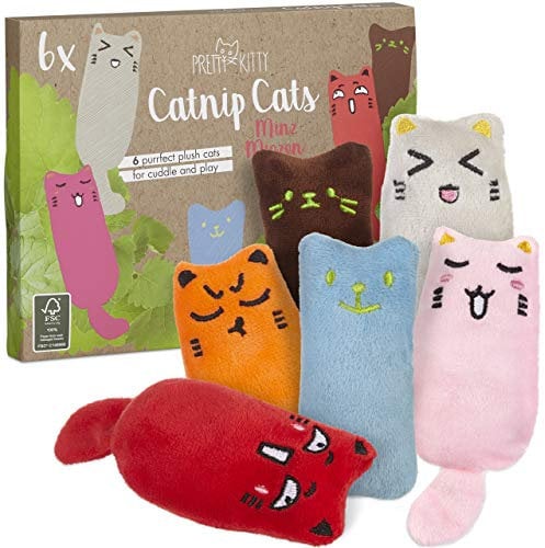 PRETTY KITTY Peluches d'herbe à Chat Séchée, 6 pièces - Jouet Chaton Herbe à Chat - Parfum de Menthe - Stimule L'instinct de Chasse - Accessoire Idéal pour Chaton