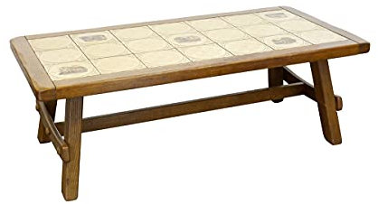 Antike Fundgrube Couchtisch im rustikalen Stil aus Eiche massiv mit Kacheln | Tisch Wohnzimmertisch | L: 157 cm (10323)