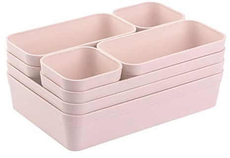 Engelland - Schubladen-Organizer Set, 8-teilig, Farbe: Rosa, universell verstellbar, Aufbewahrungs-Box, Einteiler, Trenn-System, Utensilien, Stauraum, Wohn-Badezimmer, Kunststoff, BPA-frei
