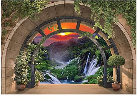 Papel Pintado Efecto 3D Ventana Cascada Paisaje Salón Dormitorio - Incluye Pegamento - Fotomurales Pared Tejido No Tejido Decorativos Murales Fotográfico Moderno Decoración de Paredes (416x254 cm)