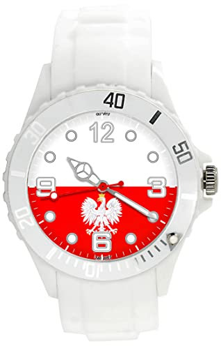 TAPORT® Weiße Silikon-Quarzuhr für Fans von Polen Flagge, weiß, Armband